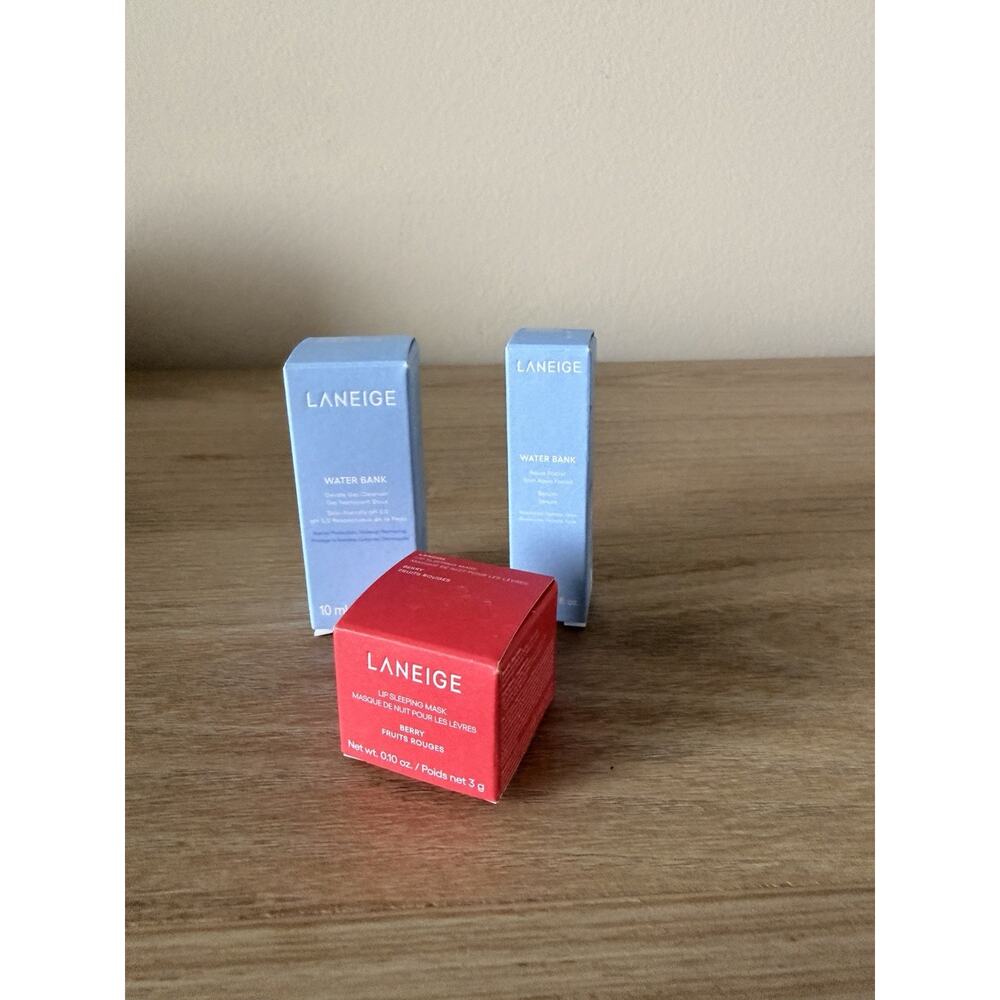 Laneige Water Bank Mini Set Cleanser Serum Lip Sleeping Mask Berry New - Picture 2 of 12